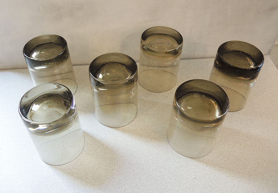 6 vintage whisky glasses in smoked thick glass