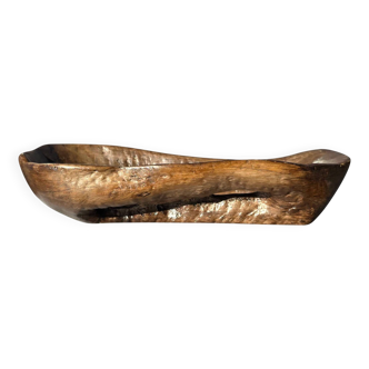 Plateau vintage en bois d'olivier, plat de service, bibelot, brutaliste