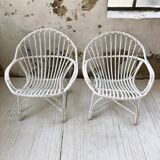 Paire de fauteuils en rotin blancs
