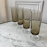Set of 4 champagne flutes in smoked glass 70s