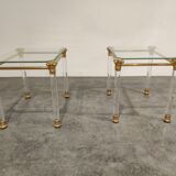 Vintage lucite and brass side tables, 1980s