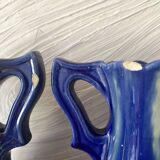 Pair of Art Deco vases in faience from Vierzon, Louis Gueule, cobalt blue.