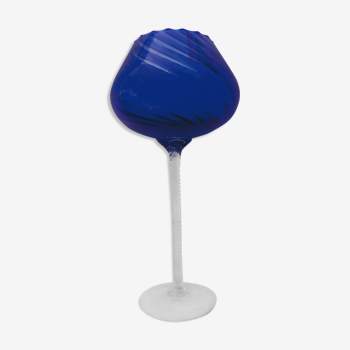 Blue glass ball bowl on Murano stand