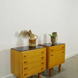 Set of vintage wooden design bedside tables