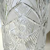 Vintage Bohemian crystal vase, sophisticated, geometric star patterns, high 25 cm