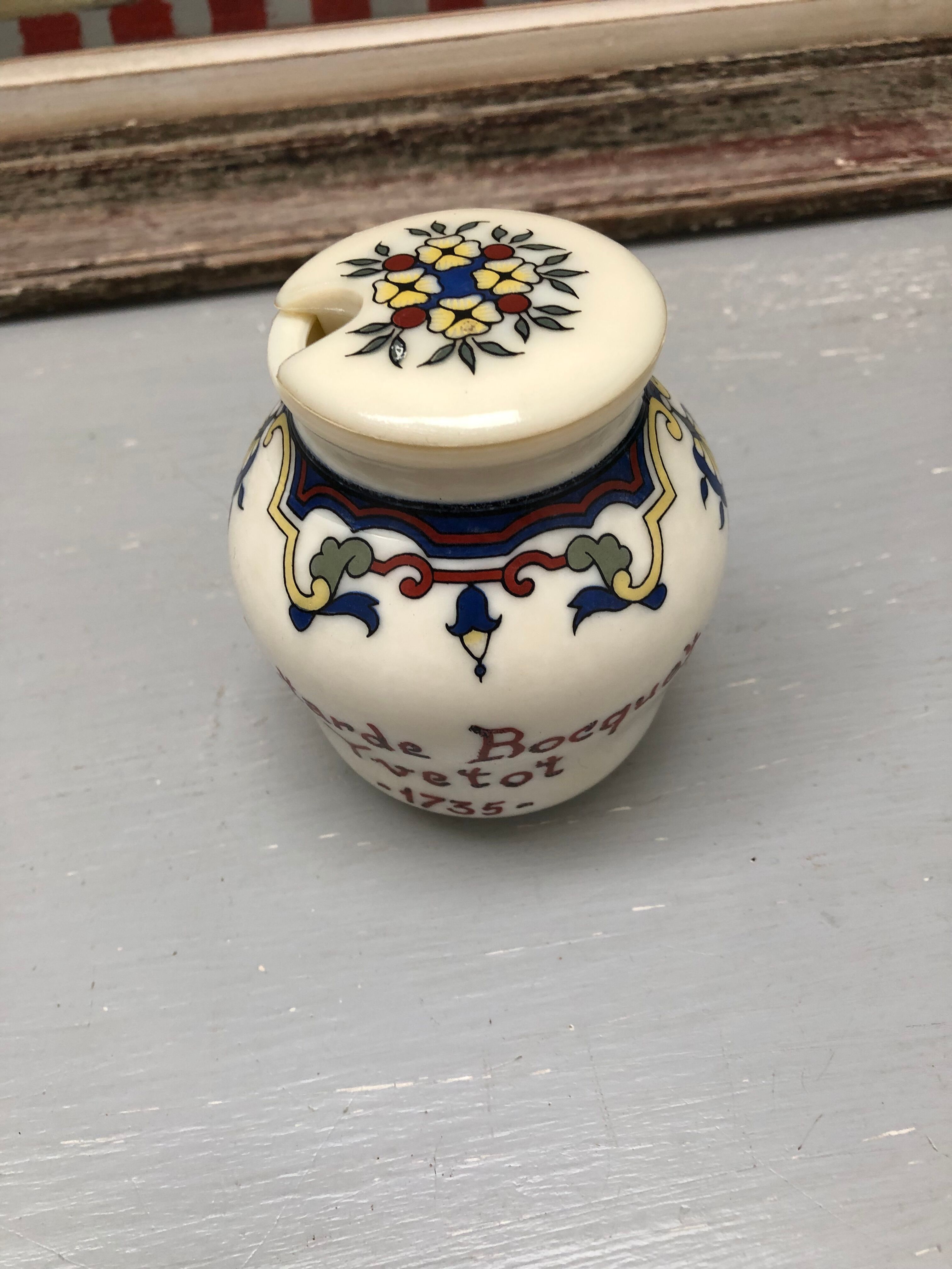 Mustard pot bocquet yvetot with flower pattern