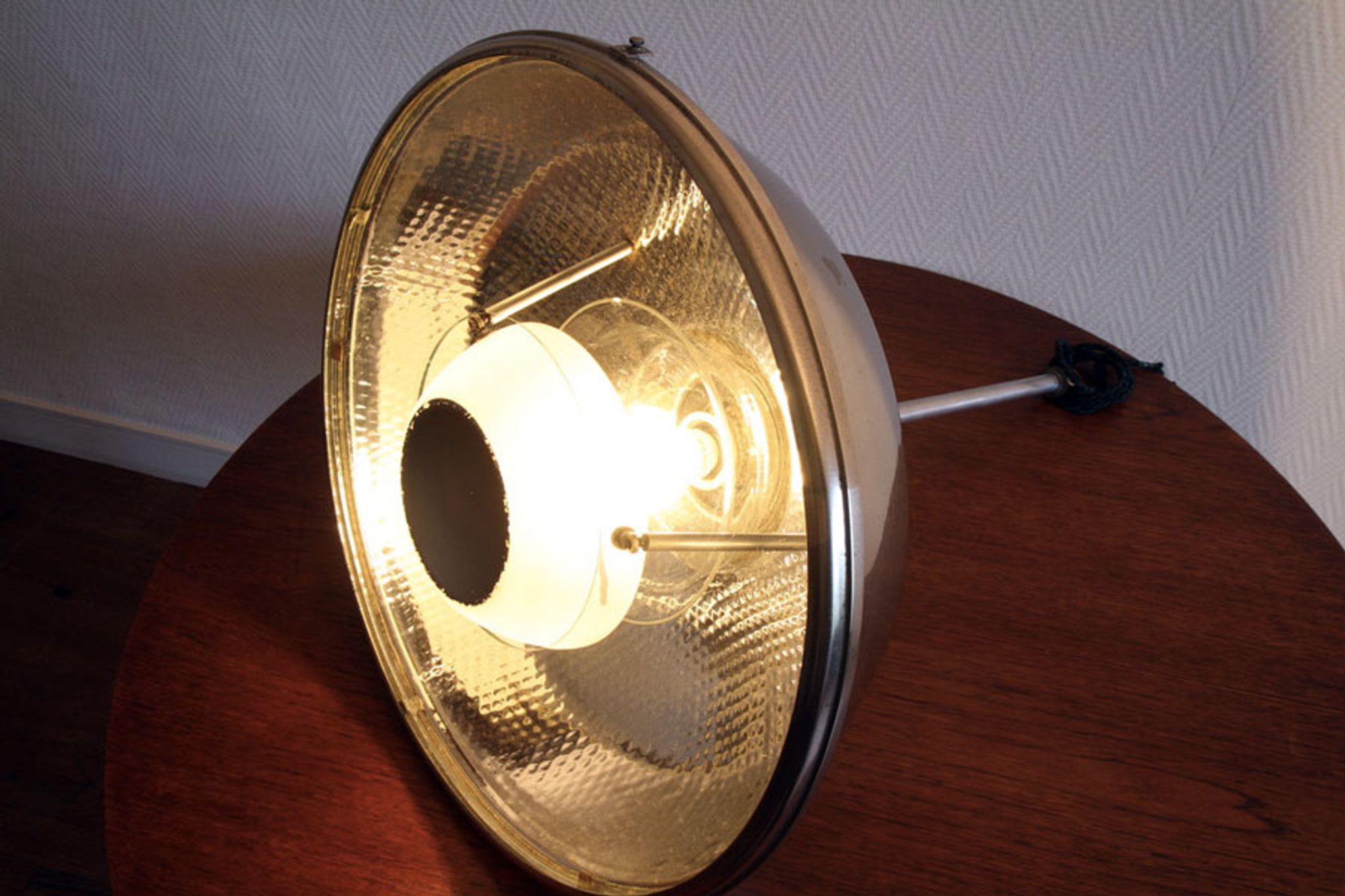 Old Bauhaus lamp in mercurized glass chrome industrial suspension.