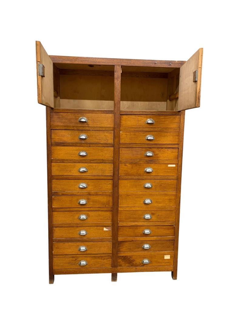 vintage industrial wooden drawer cabinet / archive cabinet