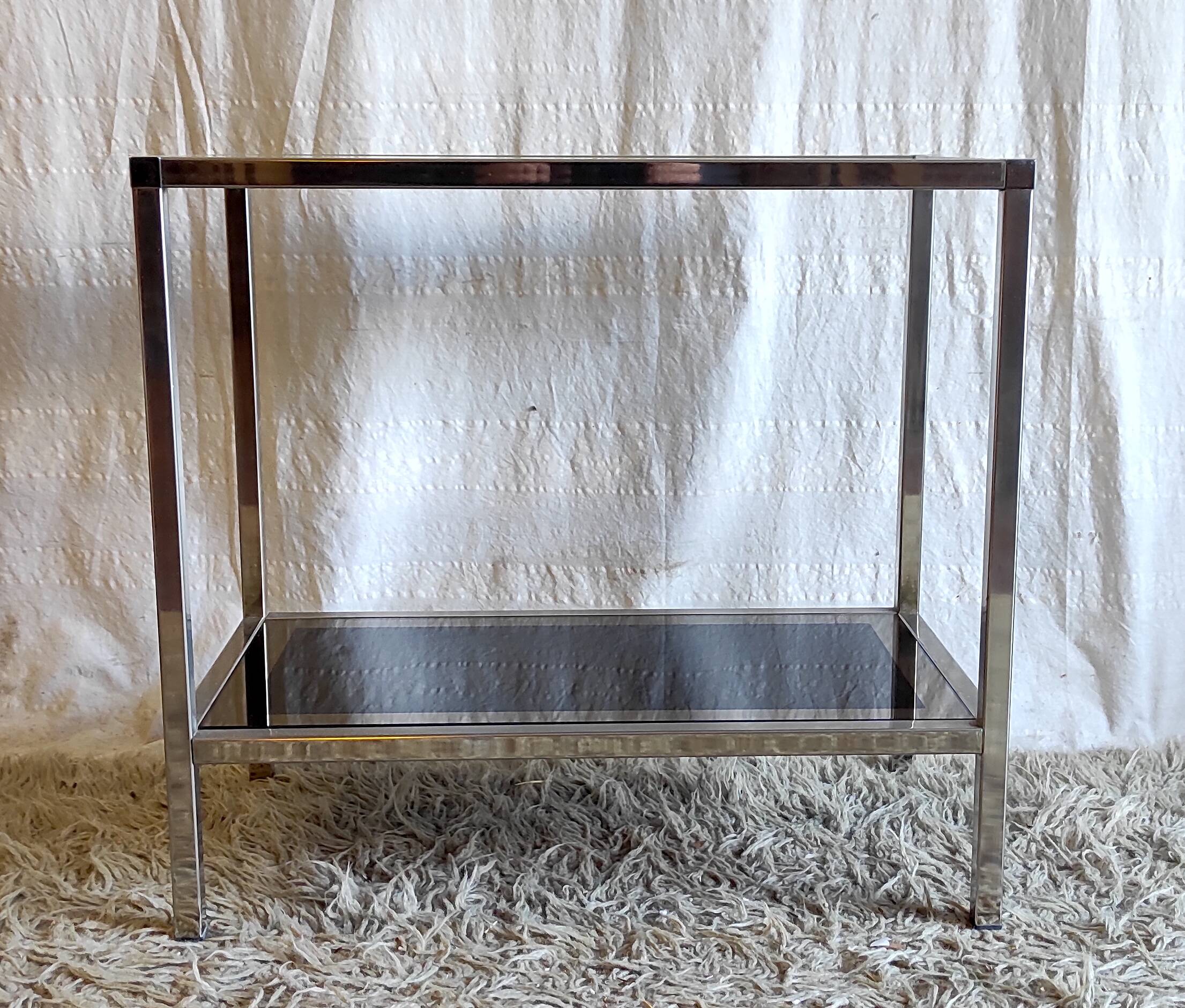 Chrome/gold metal and black/gold glass console - 70s/80s
