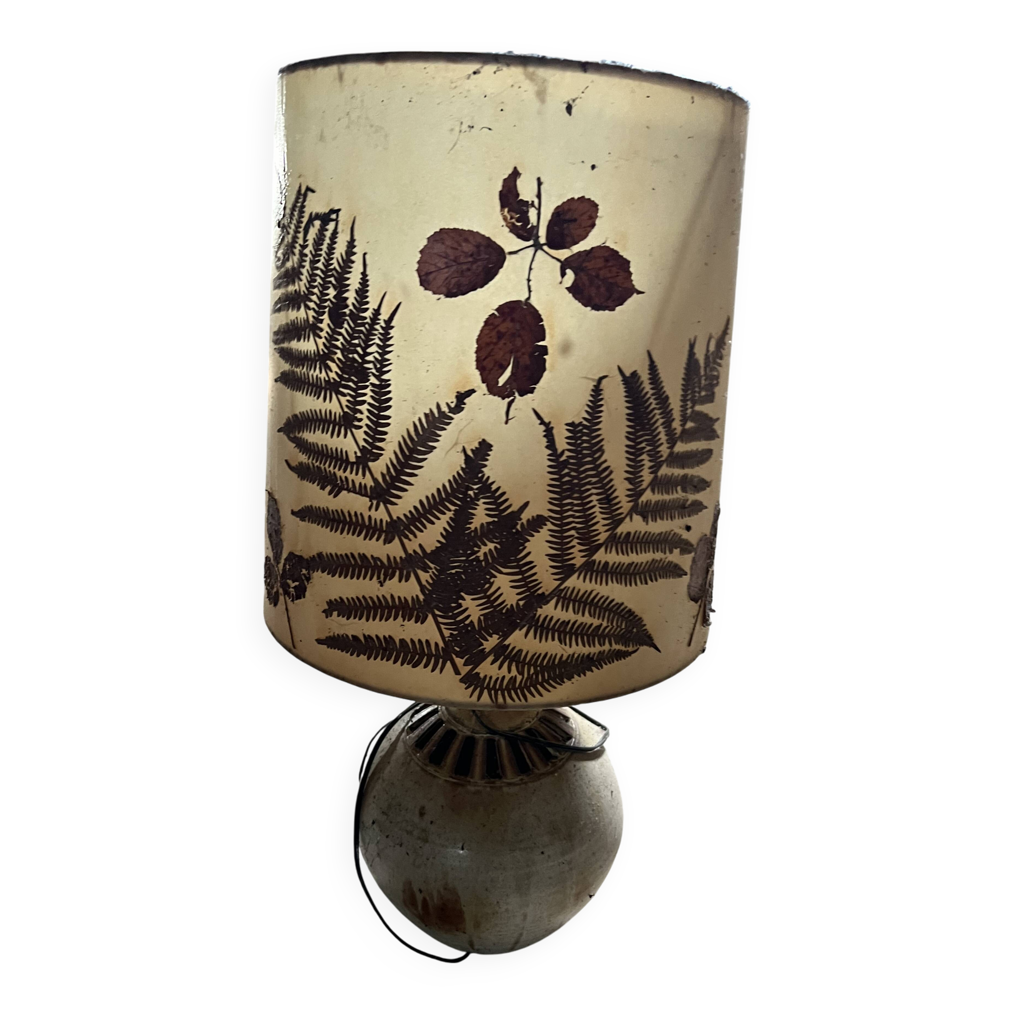 Vintage handmade lamp 1970 - natural leaf shade & base