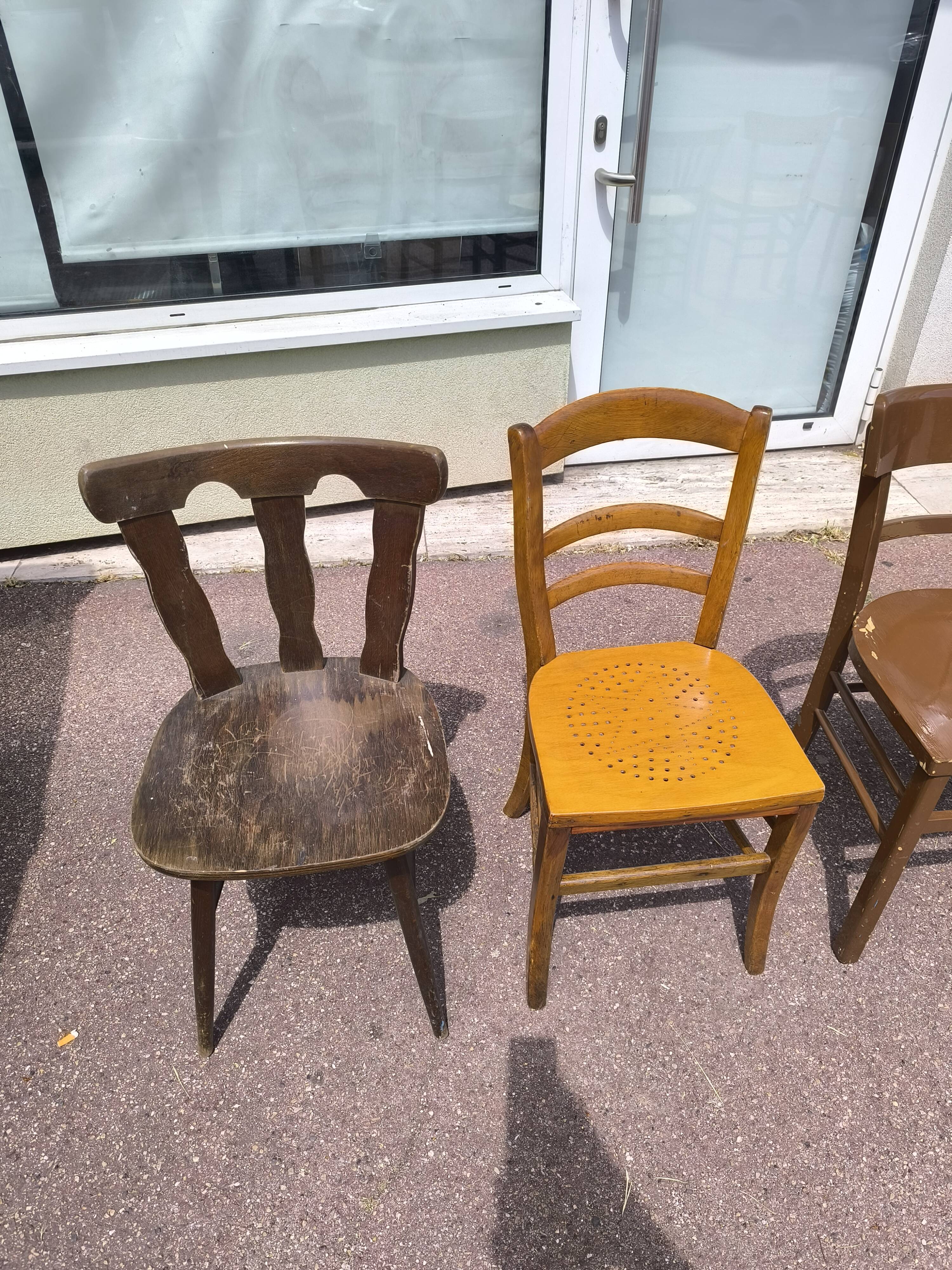 Set of 6 mismatched vintage wooden bistro chairs