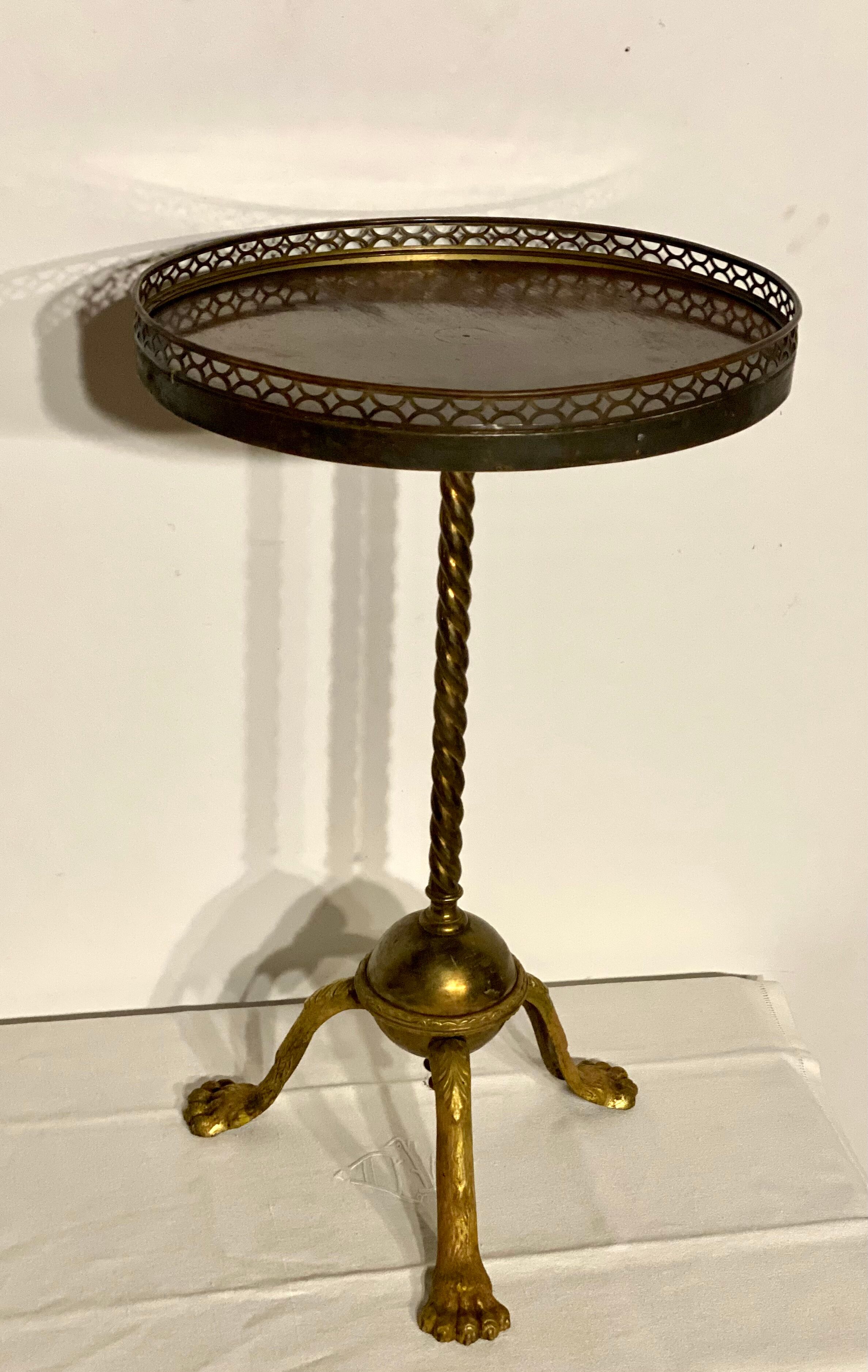 Neo classic brass and mahogany pedestal table