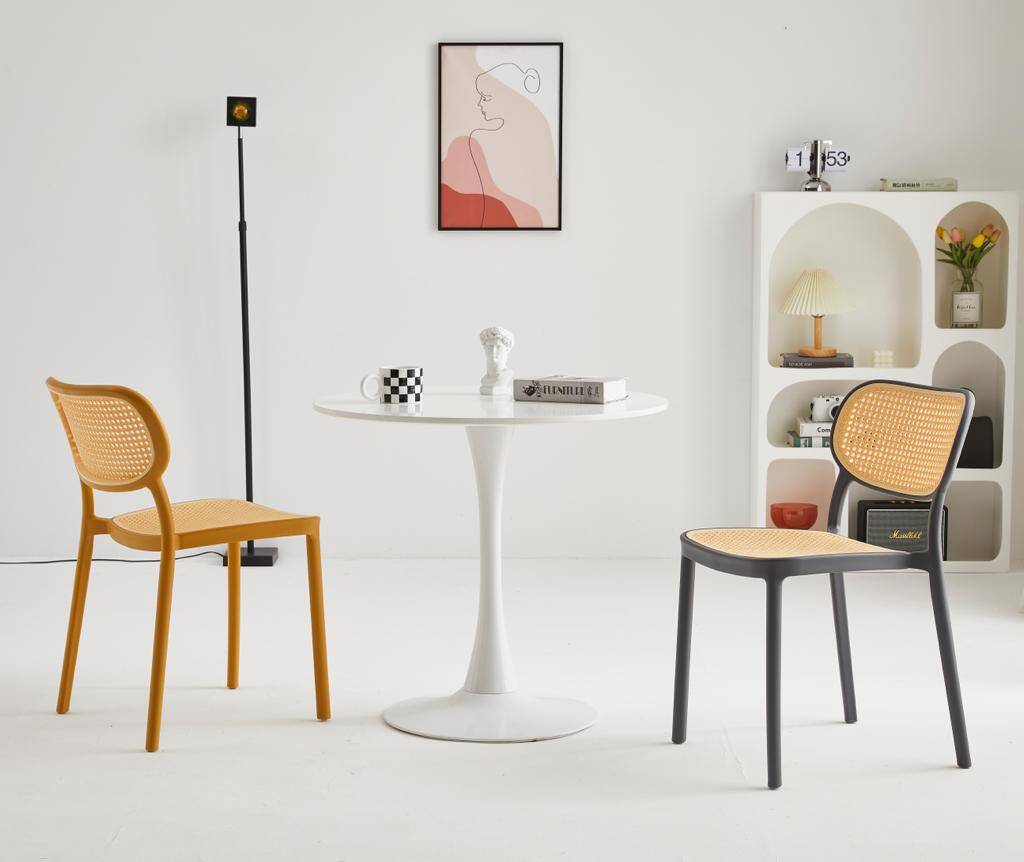 White chair with retro cane look