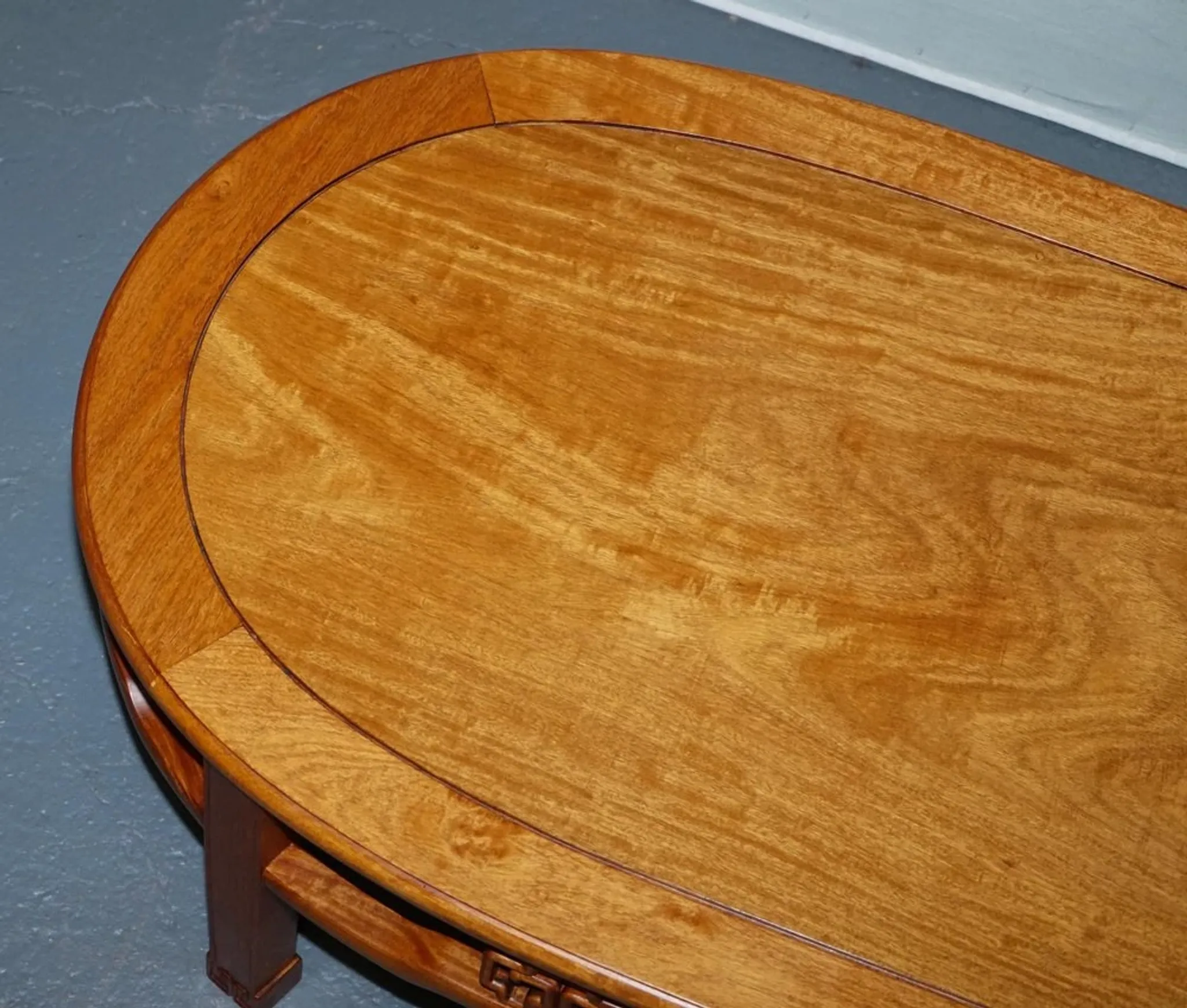 Vintage Oriental Low Table in Carved Brown Teak, China