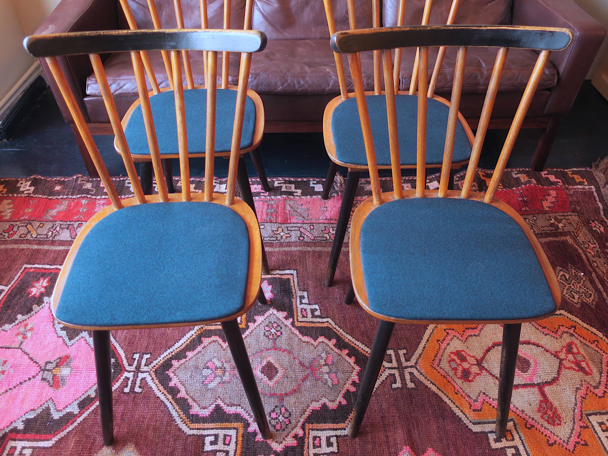 Set of 4 mid century dining chairs with splayed legs, 1950s-60s