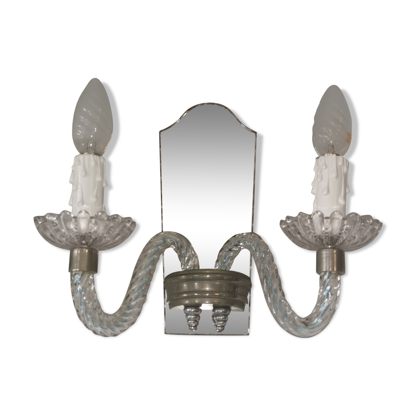 Wall applique, two-pointed glass chandelier, chiseled mirror and steel, 20th