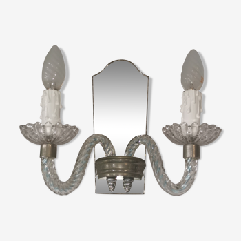 Wall applique, two-pointed glass chandelier, chiseled mirror and steel, 20th