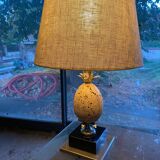 Table lamp or living room travertine and silvered metal Philippe Barbier