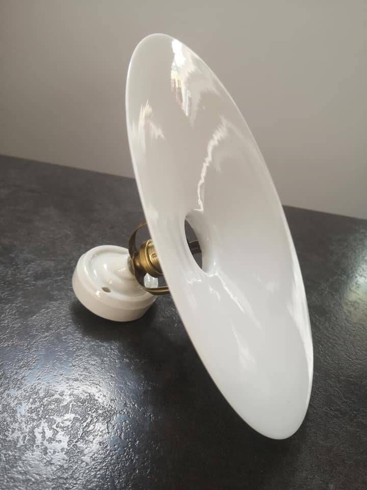 Old white opaline wall lamp with art deco porcelain foot 1930