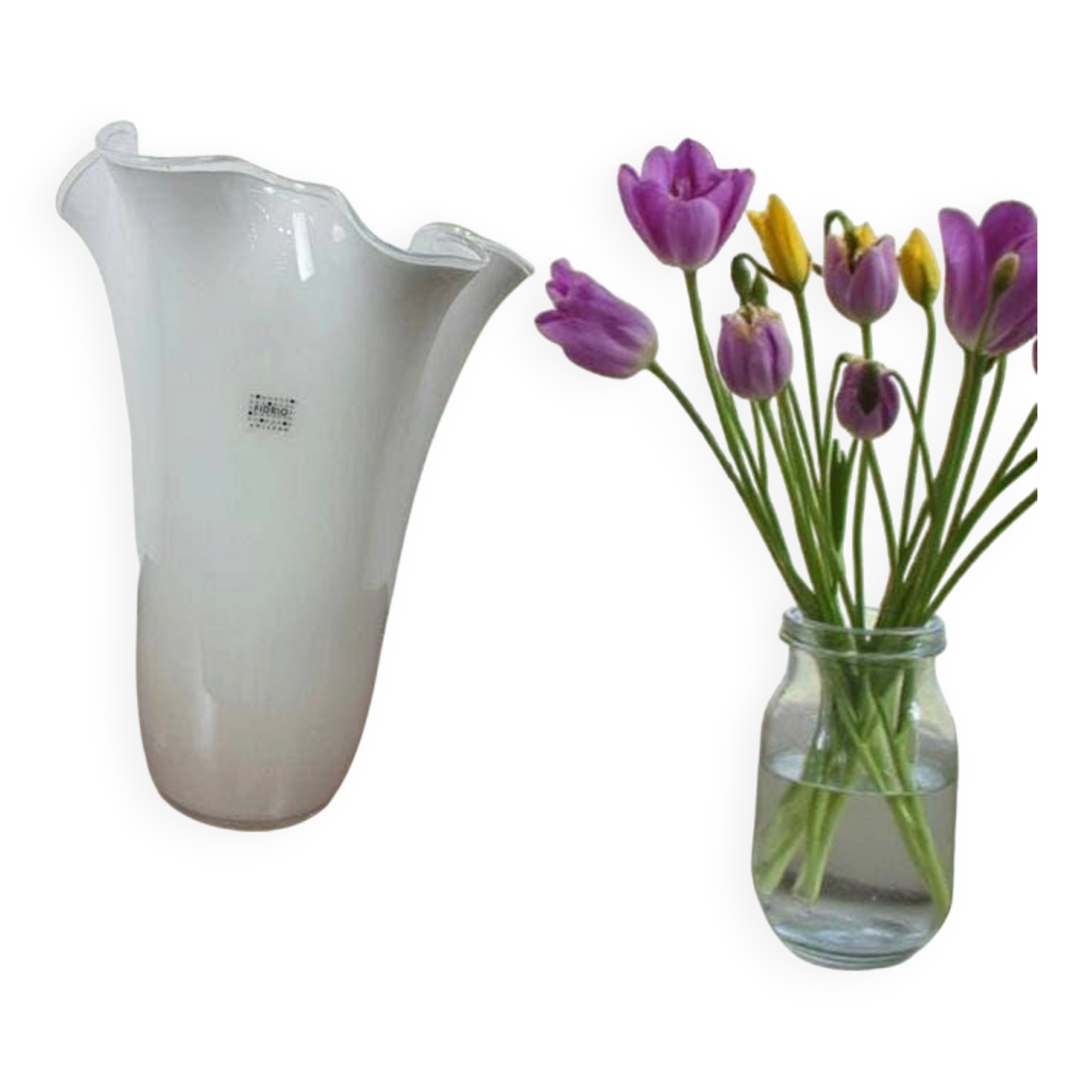 White pleated glass vase fidrio