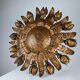 Large mid-century sunburst ceiling lamp, gilded metal with floral motif, 1950s