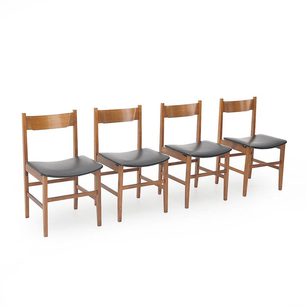 Chaises en bois vintage avec siège rembourré, années 1950, lot de 4
