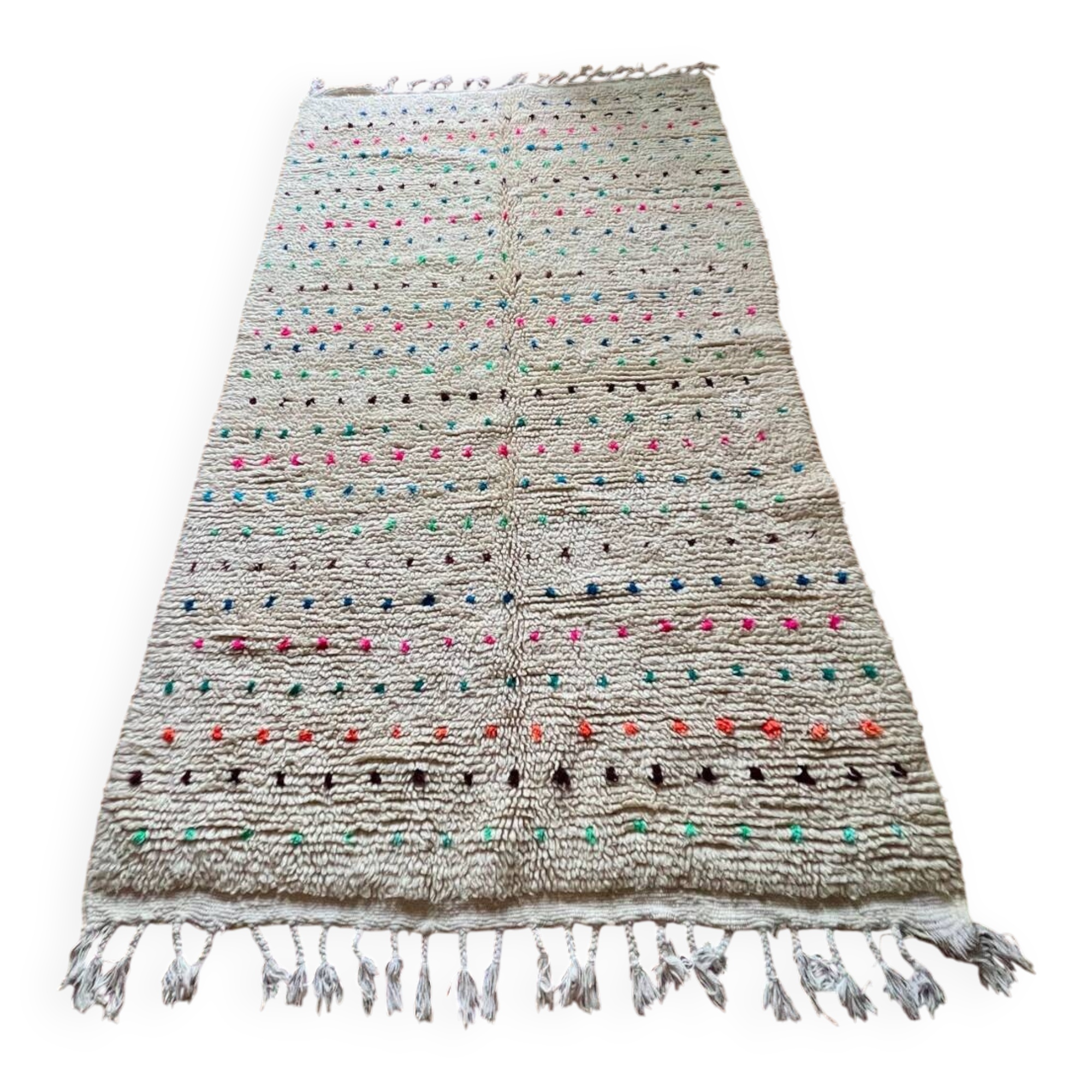 Berber Beni Ouarain handmade rug with small colorful polka dots