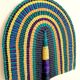 Bolga African fan, woven purple orange yellow green black
