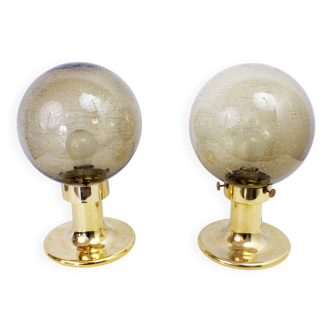 Pair of golden smoked glass lamps