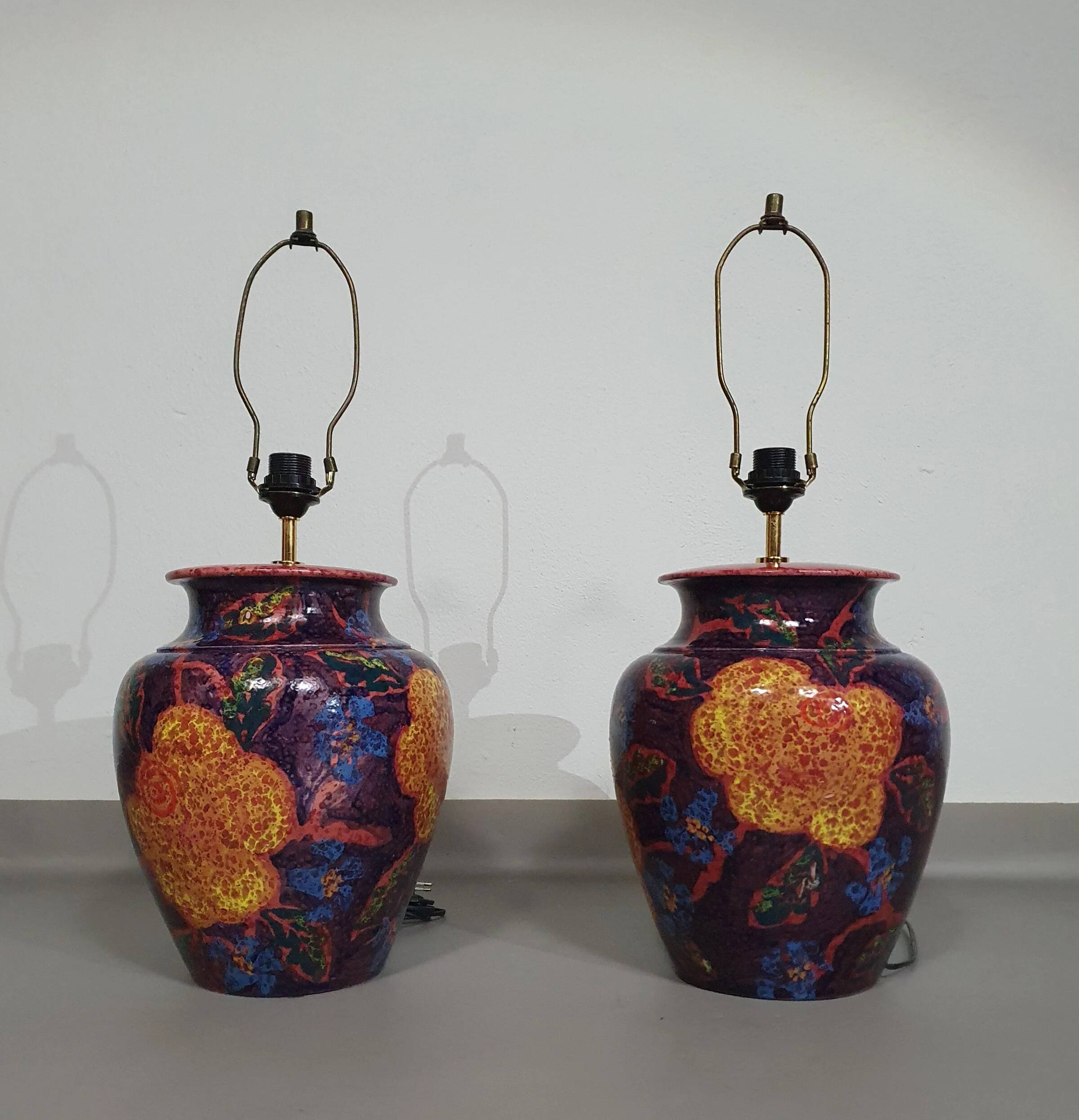 Hand-turned ceramic / glazed vase lamp holders 1970s (most likely French)