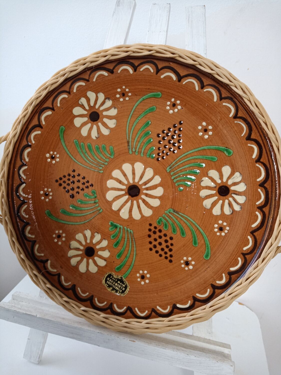 Handmade enameled dish hauswirth soufflenheim