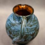 Blue ceramic pitcher with frieze by Jérôme Massier – Vallauris