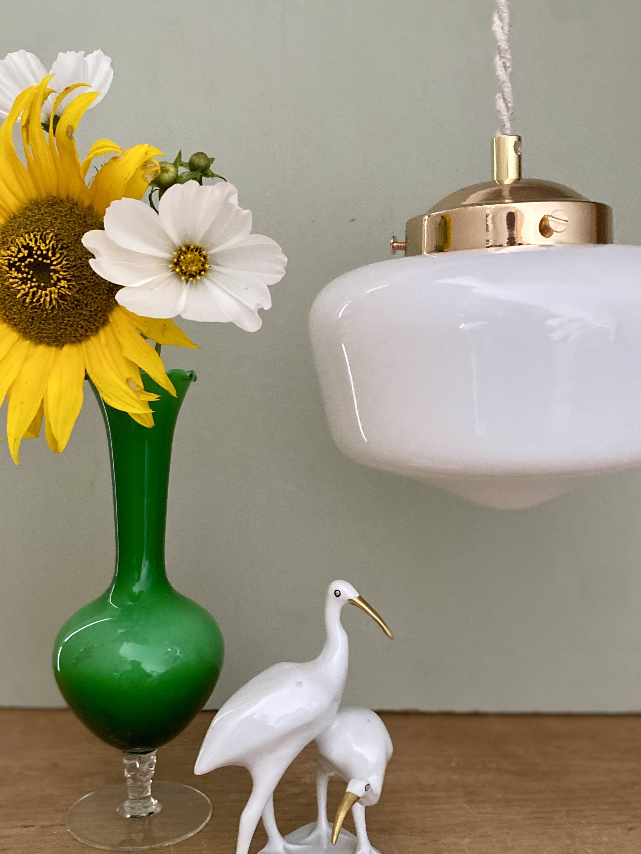 Vintage globe pendant light in white opaline