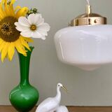 Vintage globe pendant light in white opaline
