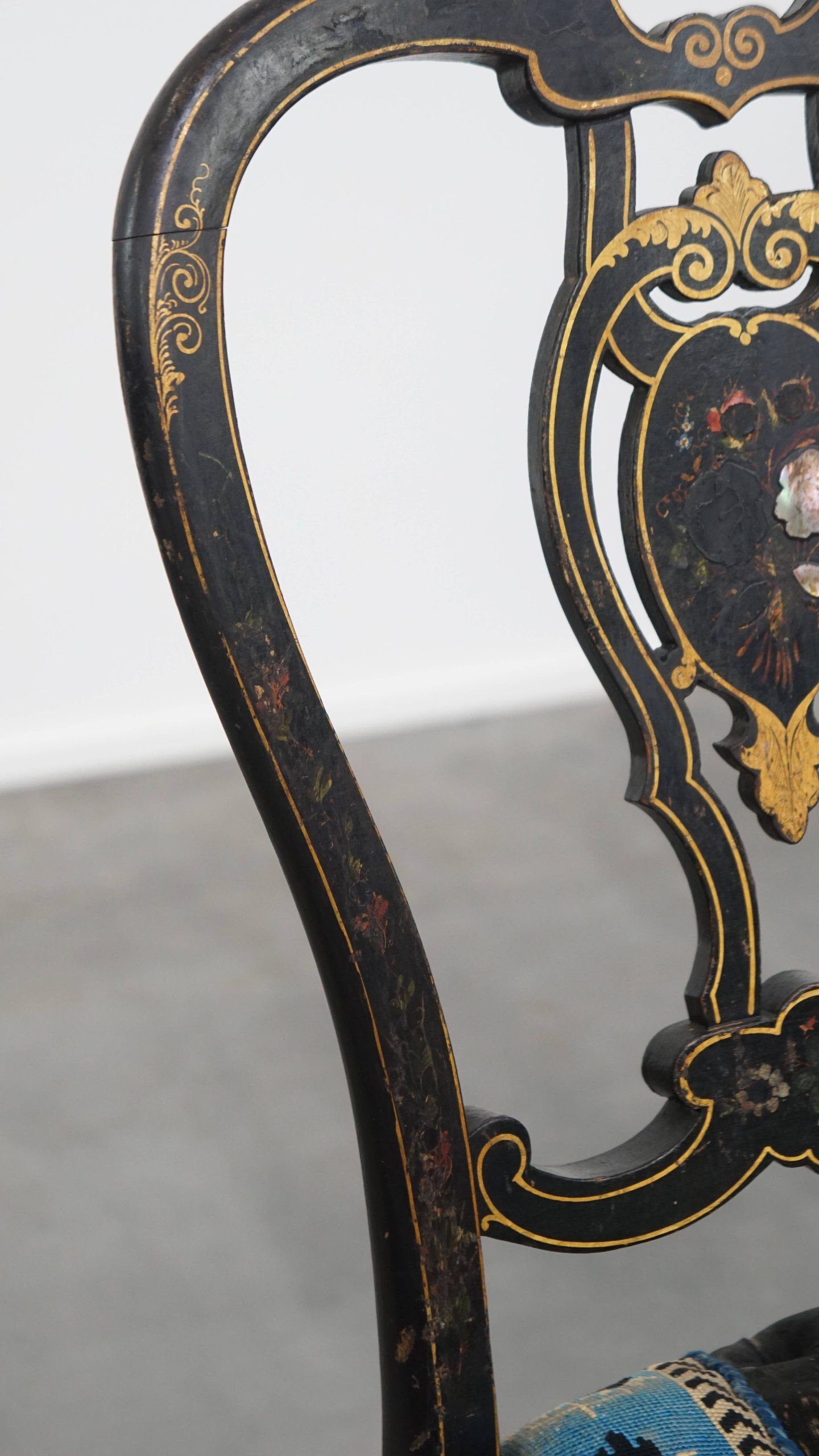Antique French Napoleon III chair inlaid with mother-of-pearl