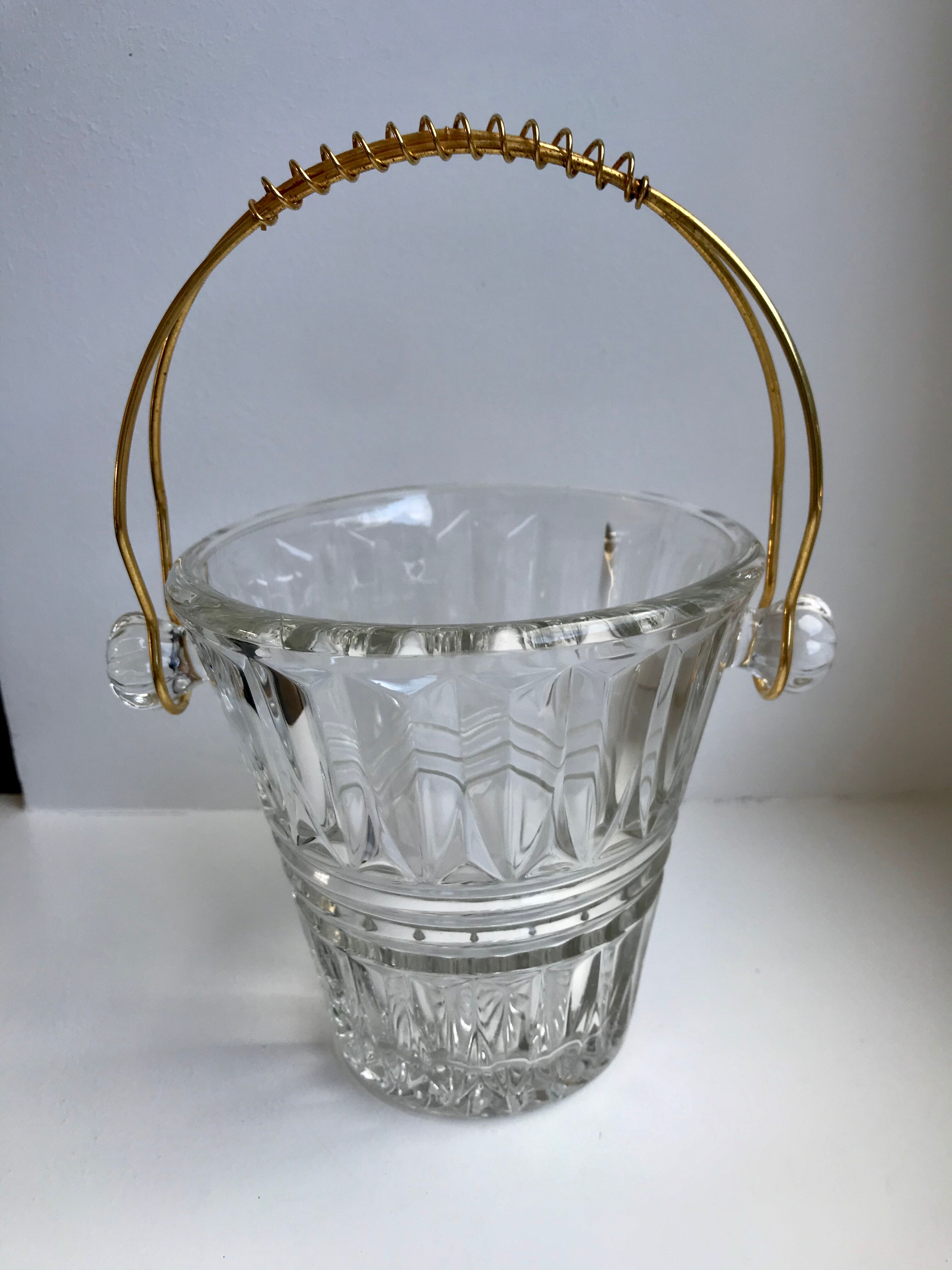 Glass and gold metal ice bucket 60s-70s