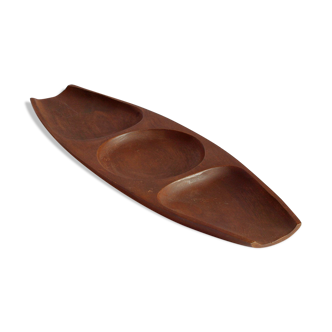 Boat shaped serving tray in teak wood, 1970s