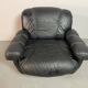 Large Set of Italian Space Age Black Leather Lounge Chairs with Brass