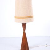 Floor lamp with wooden base and original shade 60s