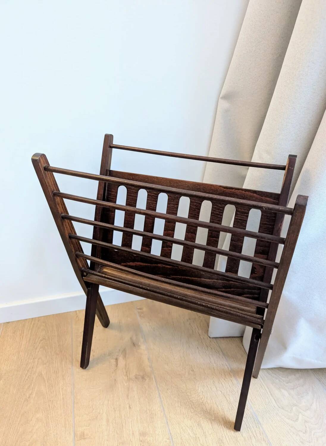 Vintage wooden magazine rack with Scandinavian design