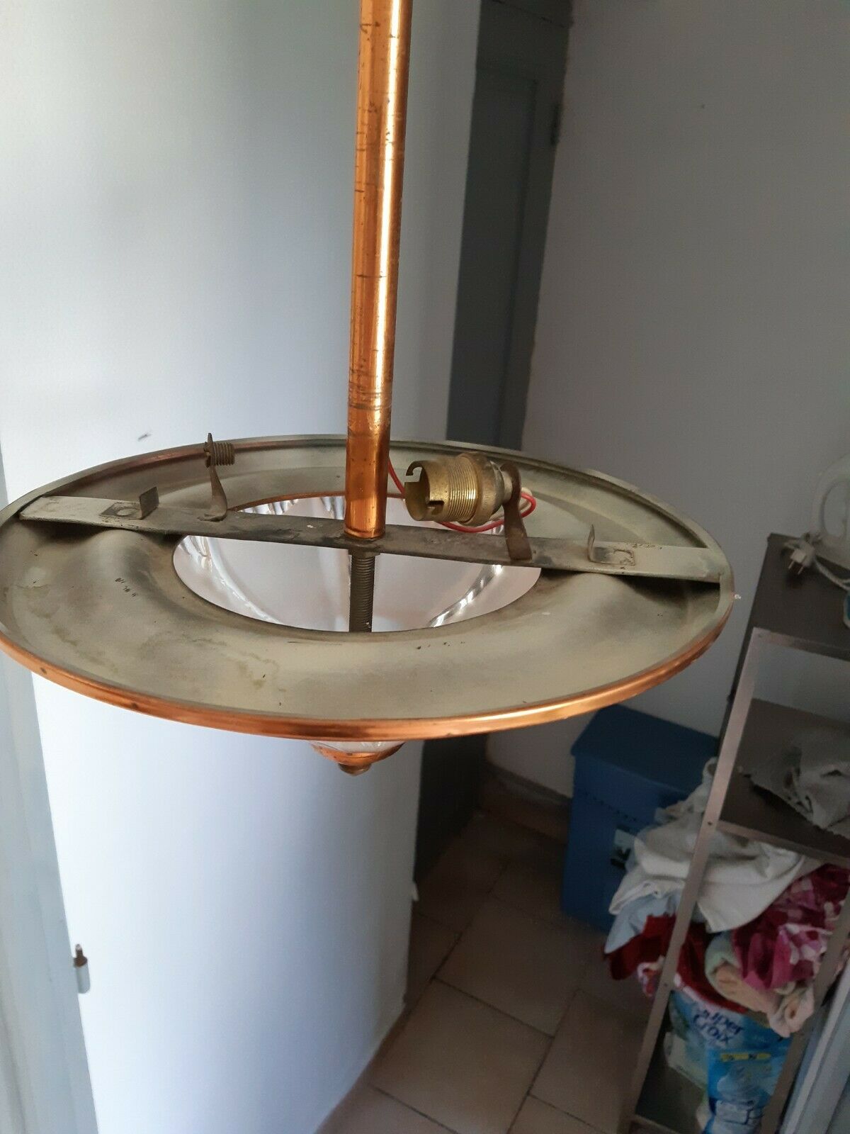 Suspension art deco Ezan copper and molded glass