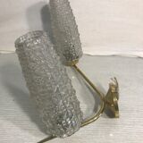 Applique double ancienne verre moulé support metal doré années 70 vintage