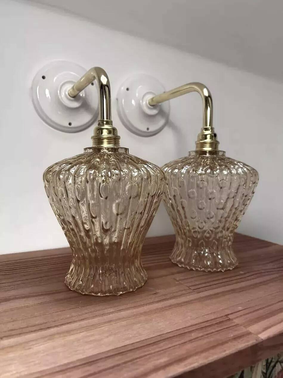 Pair of ceramic and glass wall lights