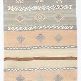Light Green Striped Vintage Kilim Runner Rug, 63x180Cm
