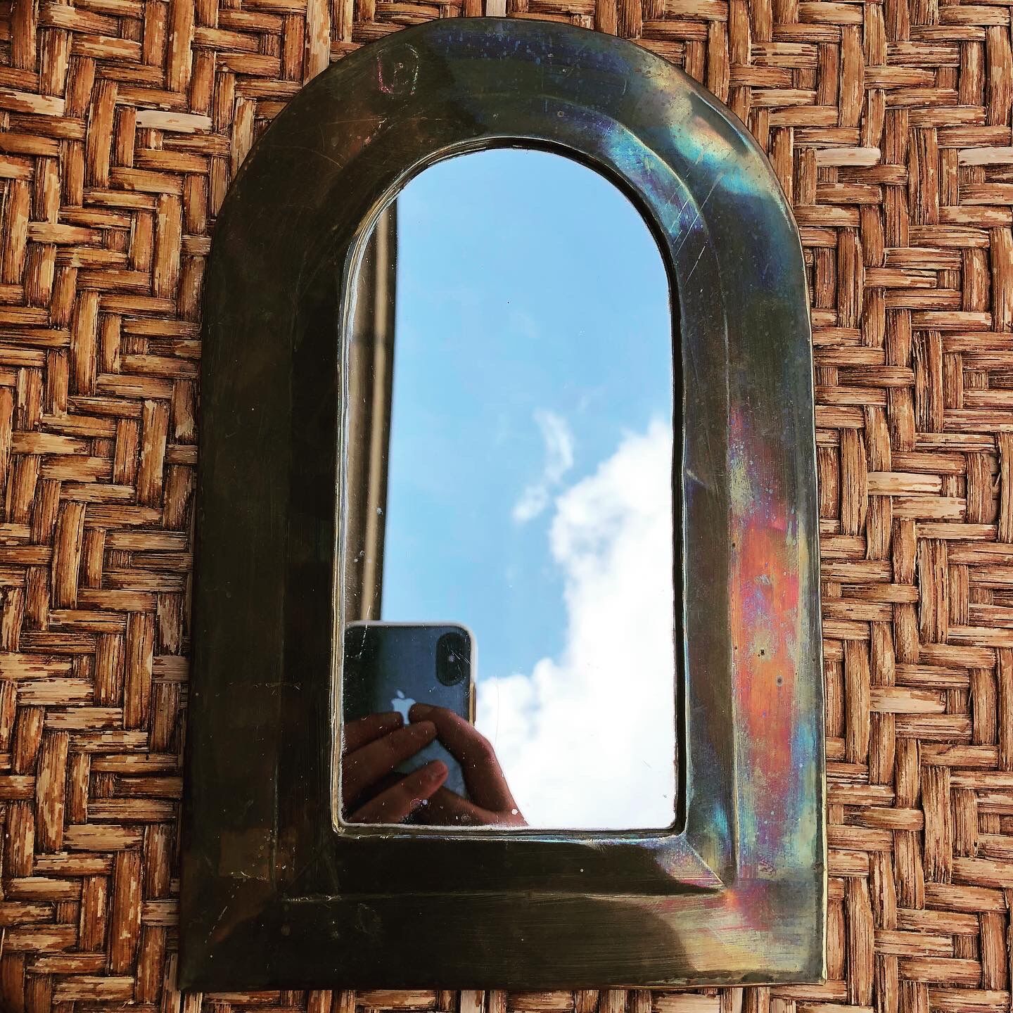 Oriental brass mirror