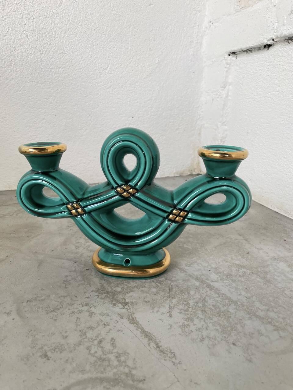 Vallauris green ceramic candle holder