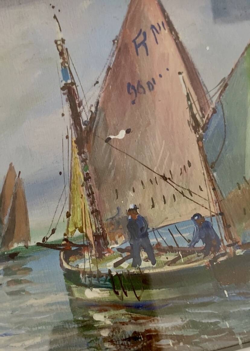 “Port Breton” oil, 1940s, under glass