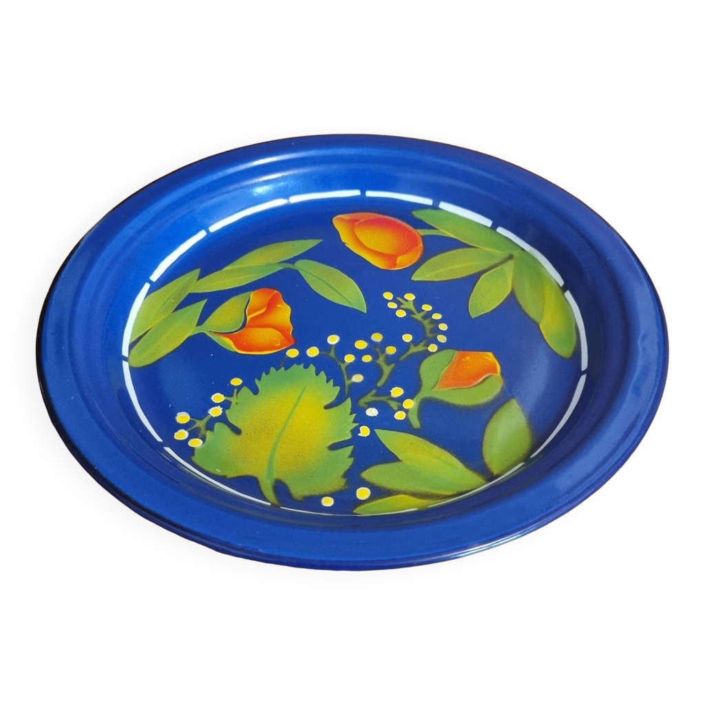 ANCIEN PLAT en tôle émaillée à motif floral Butterfly Brand 22 cm Vintage EUR 20,00 - FR