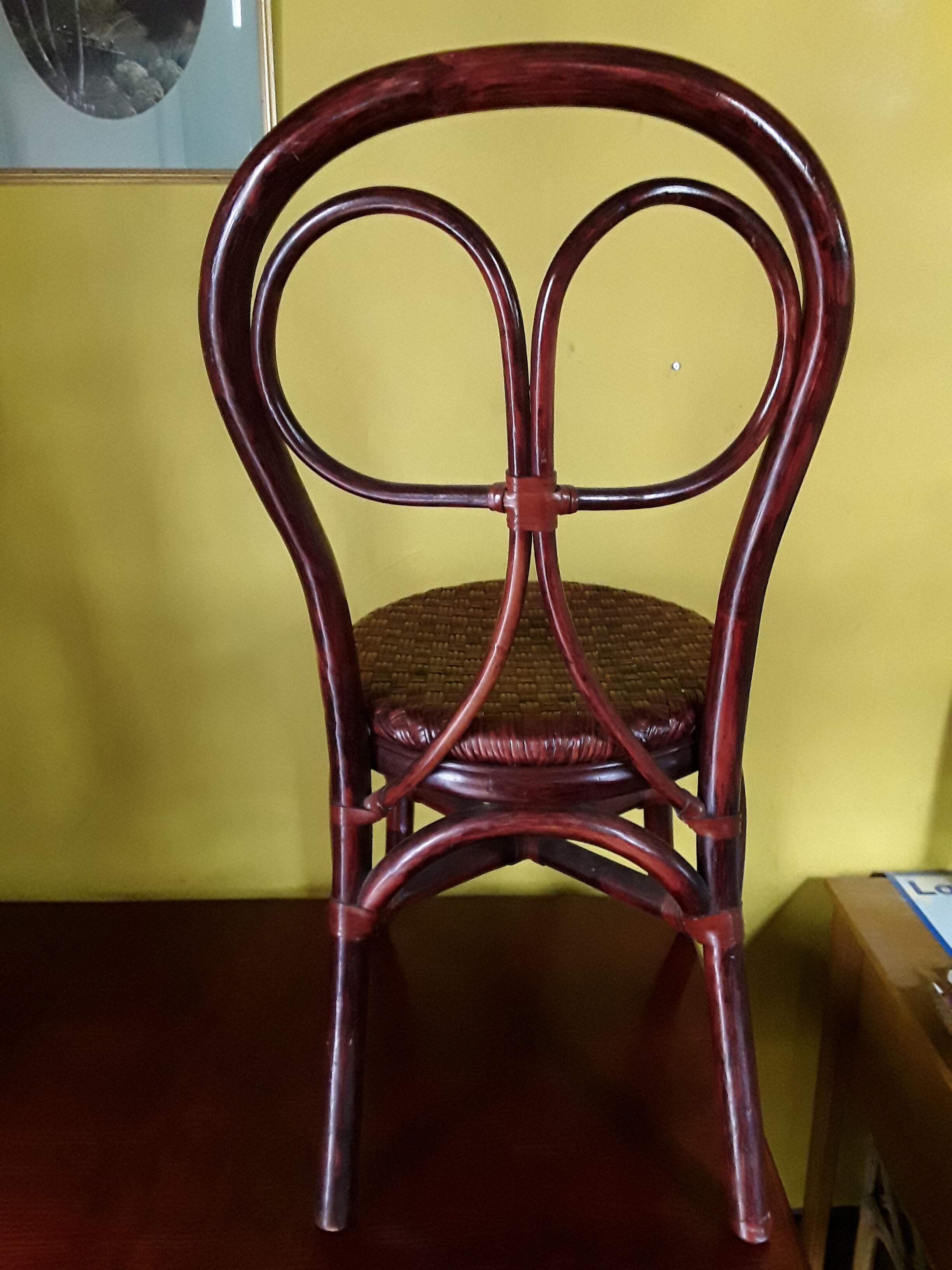 Desk and chair in rattan and vintage wood