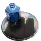 set of 2 blue handmade ceramics/small vase + plate